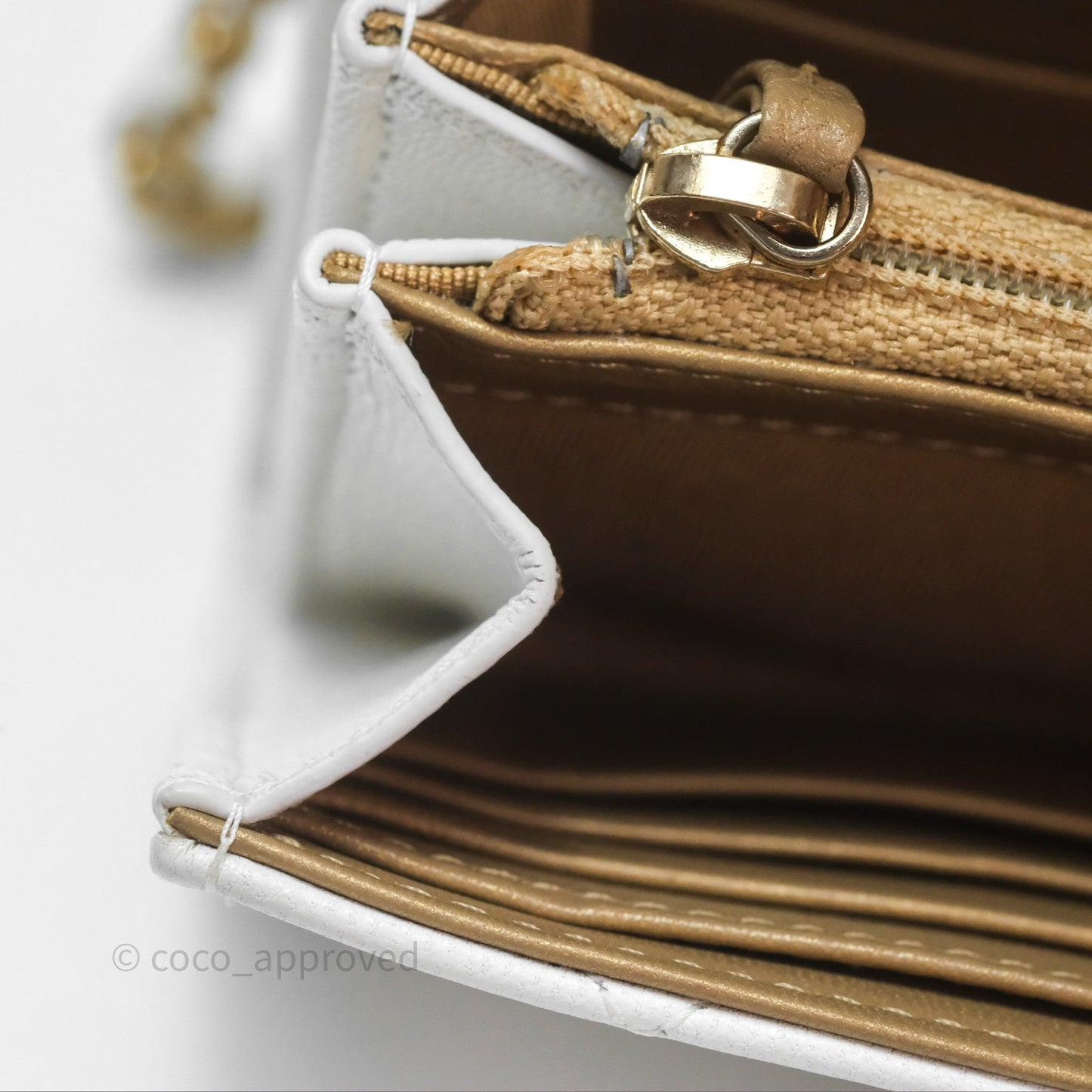 Chanel Quilted Mini Chic Pearls Flap Wallet On Chain WOC White Goatskin Aged Gold Hardware