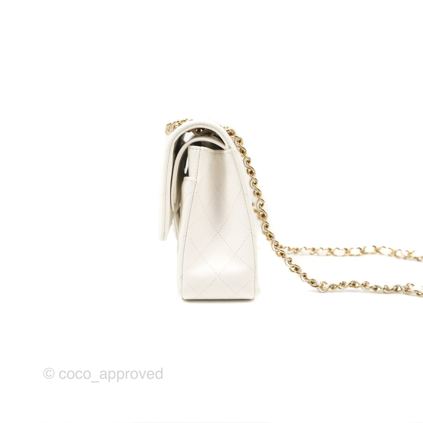 Chanel Classic M/L Medium Flap Quilted White Caviar Gold Hardware