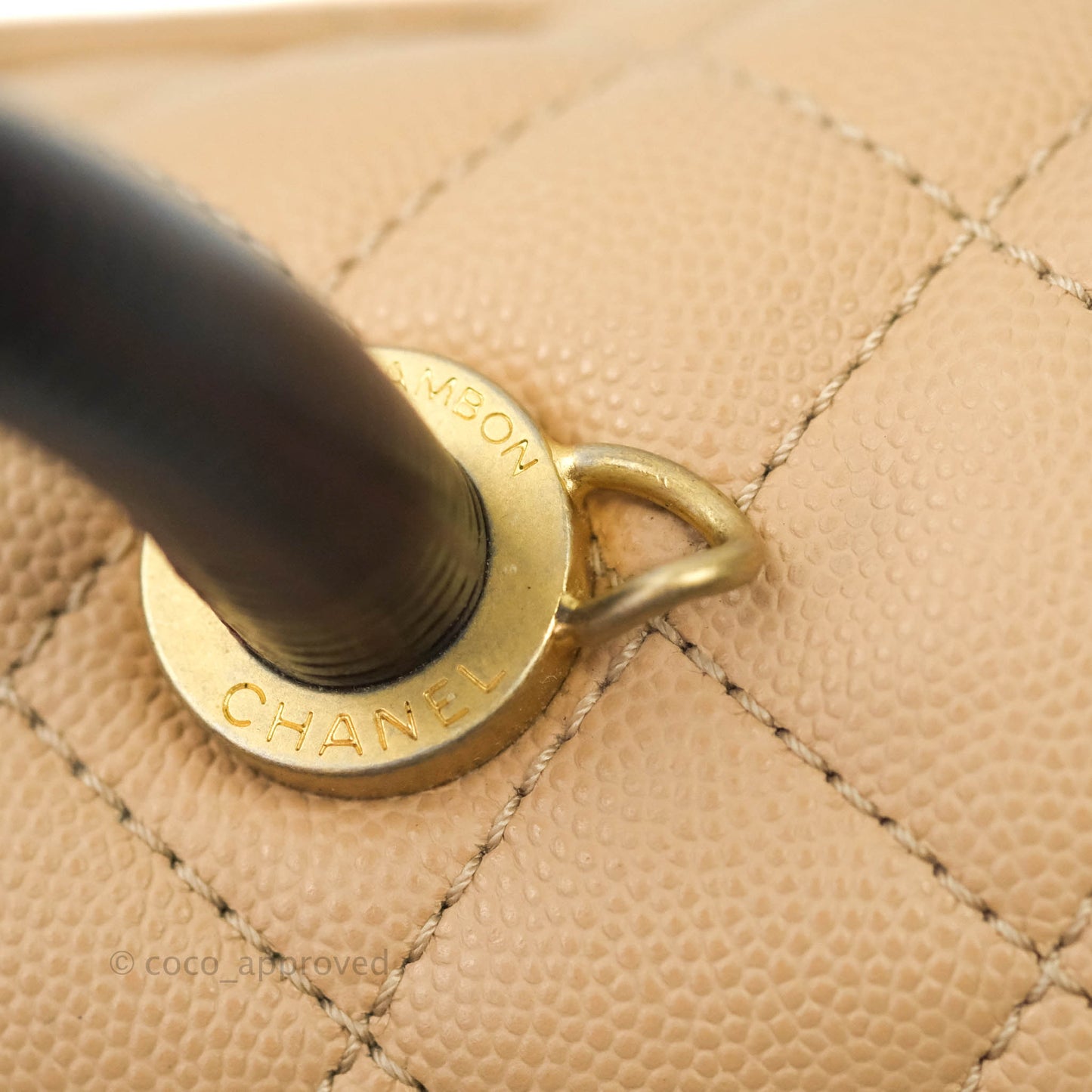 Chanel Mini (Small) Coco Handle Quilted Beige Caviar Gold Hardware Embossed Lizard Handle