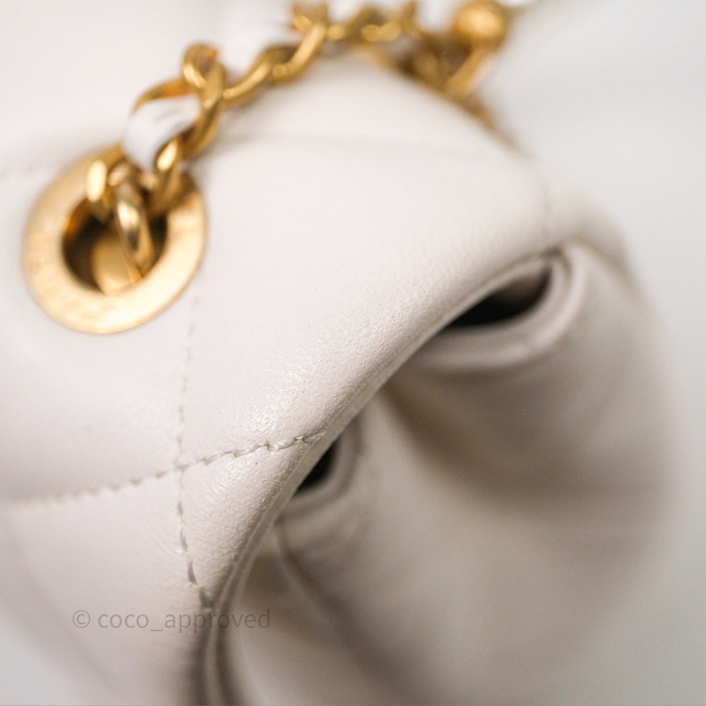 Chanel Flap Bag with Pearl Chain Ivory White Aged Gold Hardware 25P