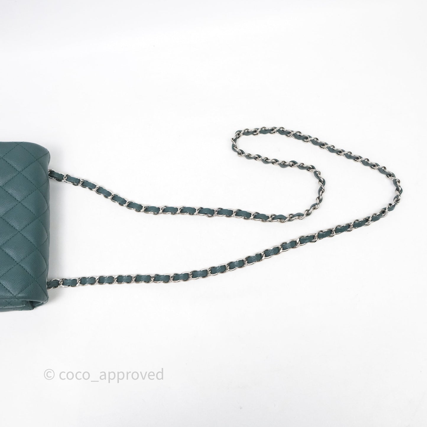 Chanel Quilted Mini Square Flap Dark Green Caviar Silver Hardware