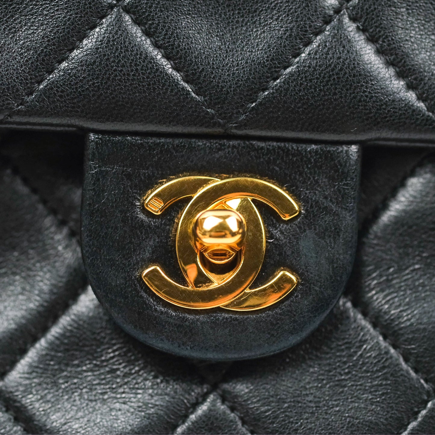 Chanel Vintage Square Flap Bag Black Lambskin 24K Gold Hardware
