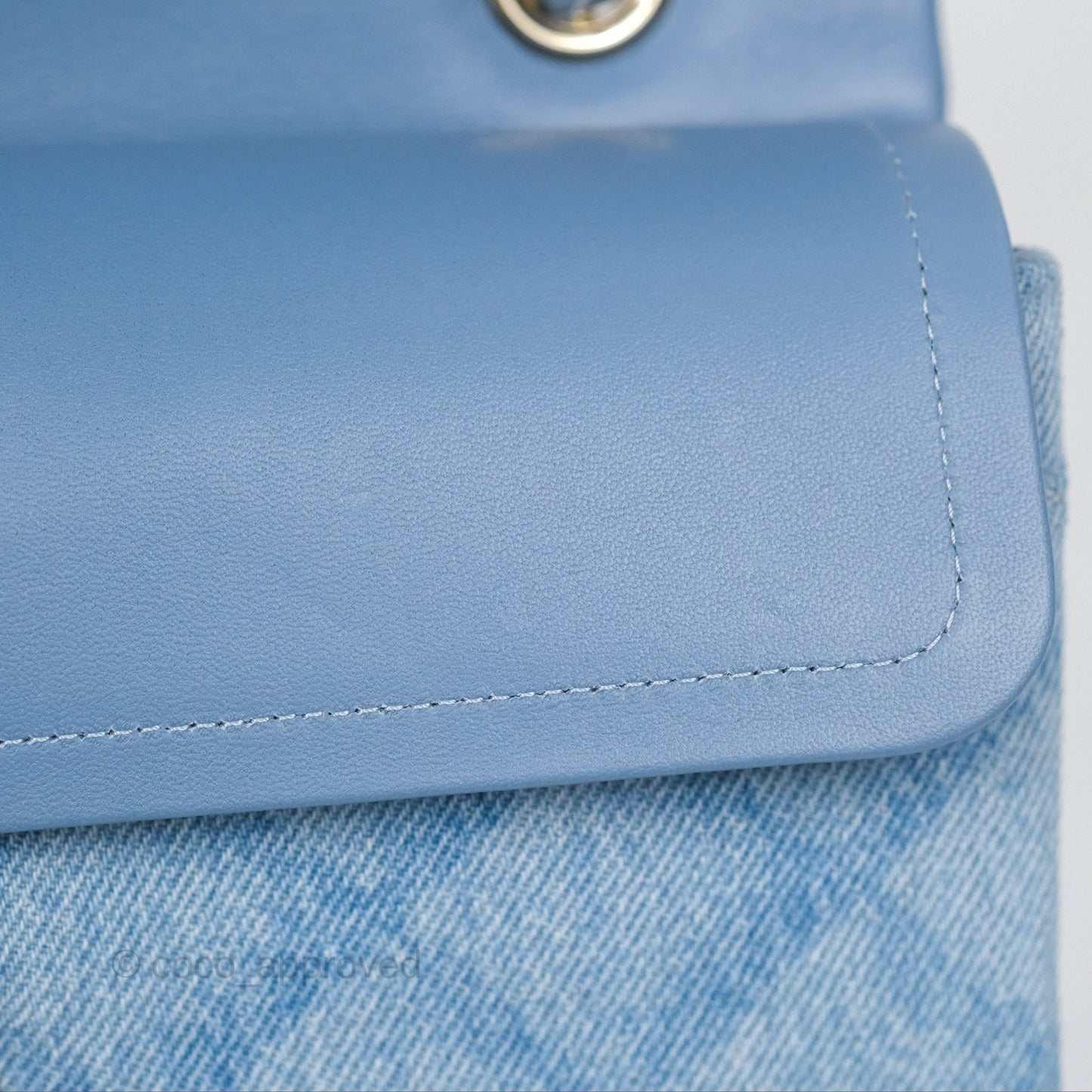 Chanel Quilted Small Double Flap Blue Printed Denim Gold Hardware