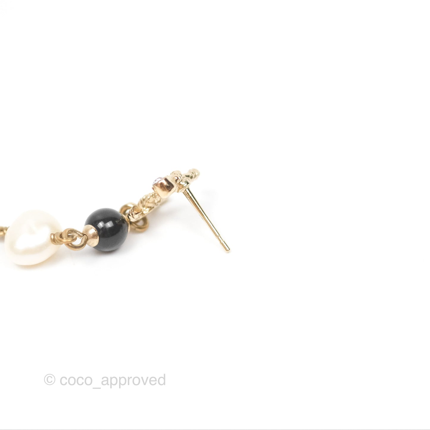 Chanel CC Bead Pearl Long Drop Earrings Gold Tone 20V