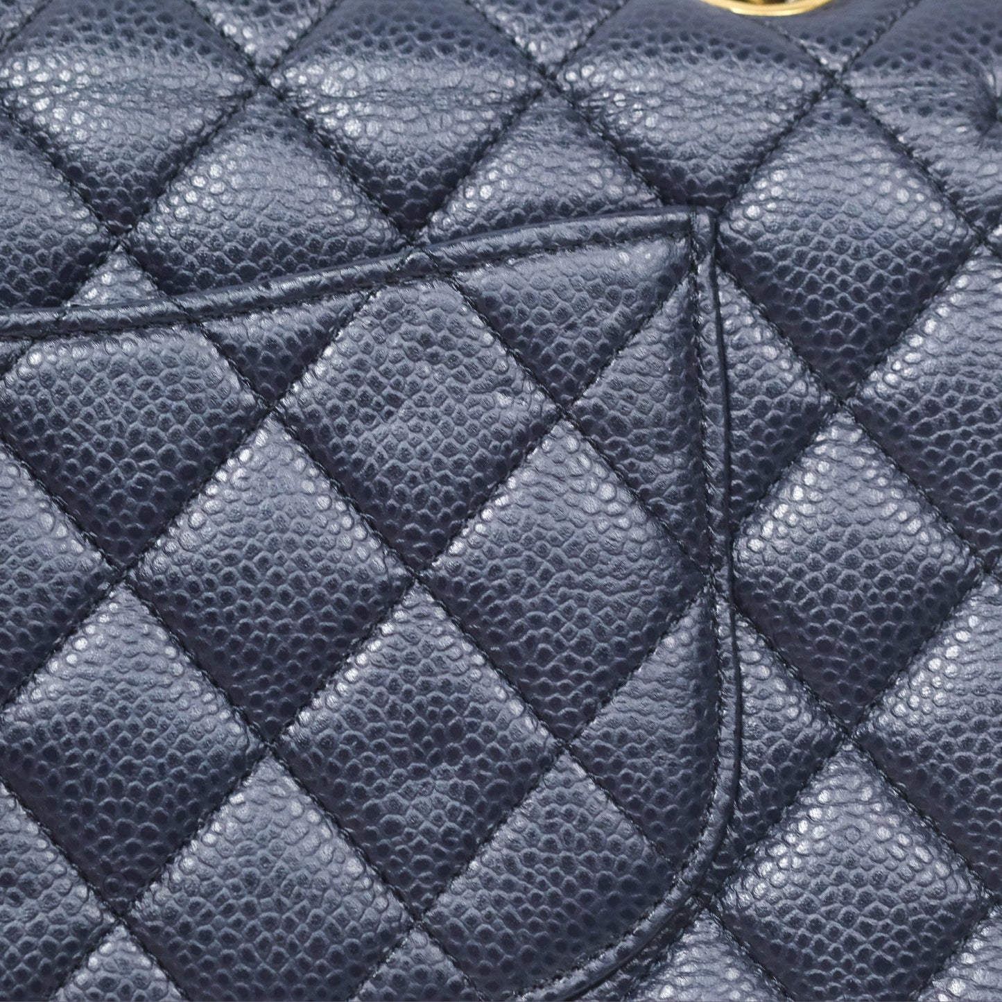Chanel Classic M/L Medium Flap Quilted French Navy Caviar Aged Gold Hardware