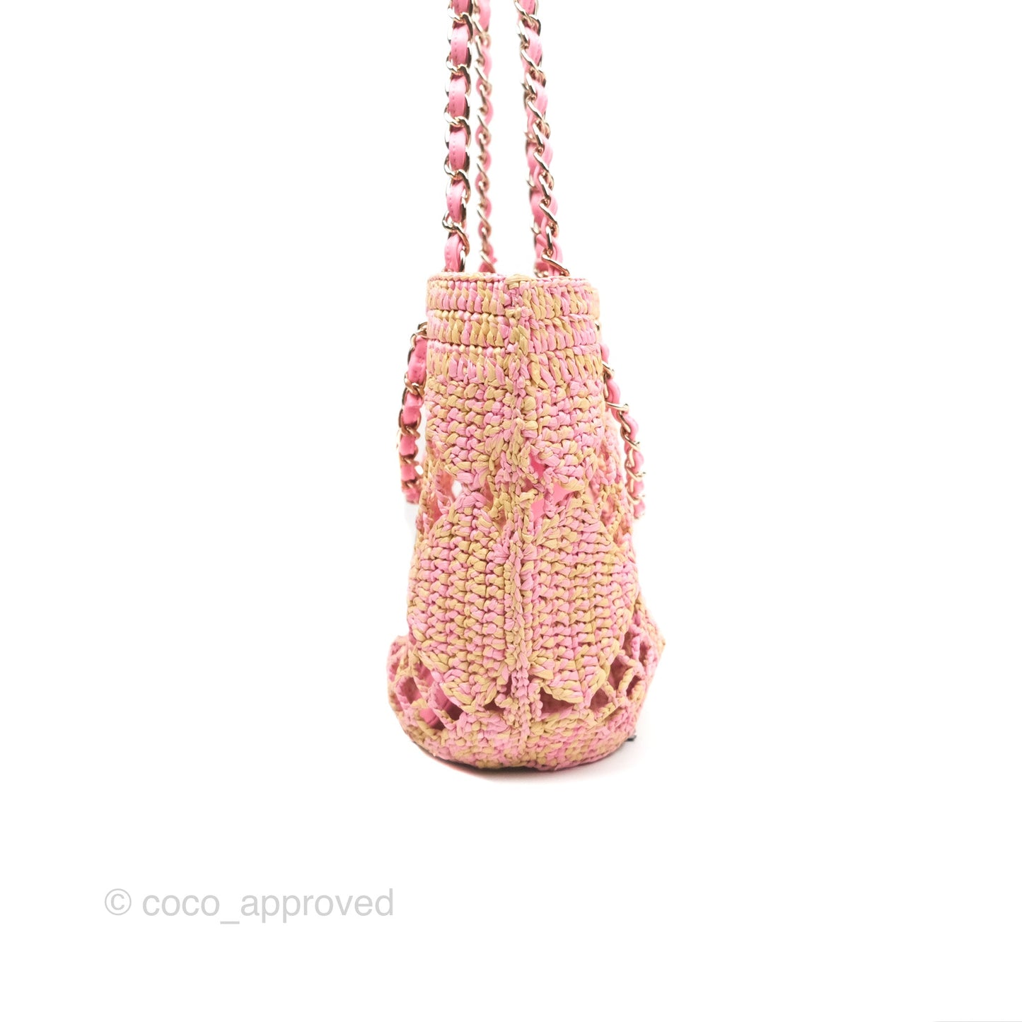 Chanel Coco Beach Bag Raffia Effect Braided Pink Beige Gold Hardware 24A