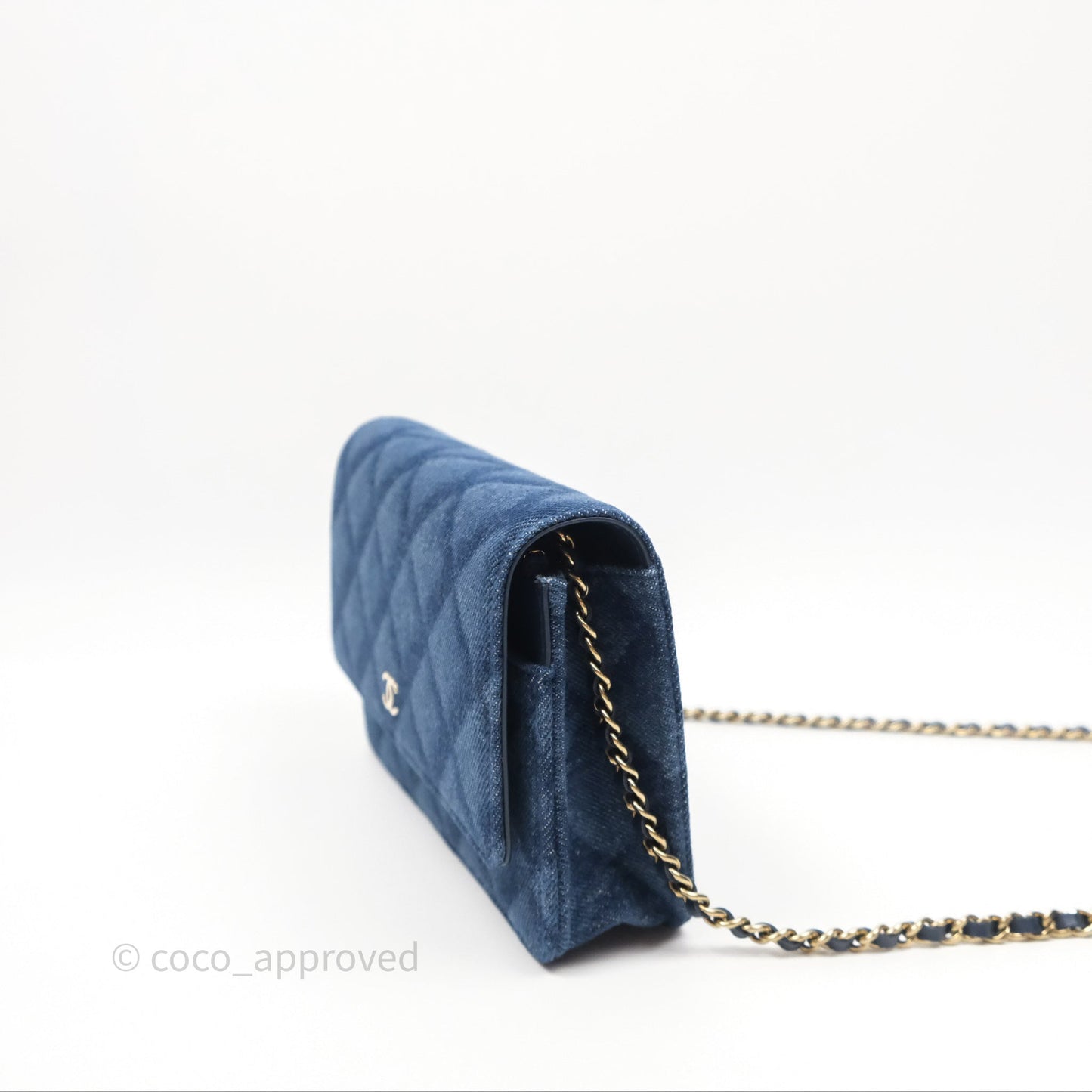 Chanel Quilted Classic Wallet on Chain WOC Denim Gold Hardware