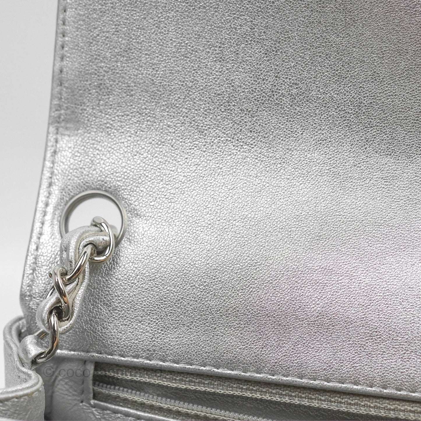 Chanel Classic Quilted Mini Square Flap Silver Lambskin Silver Hardware