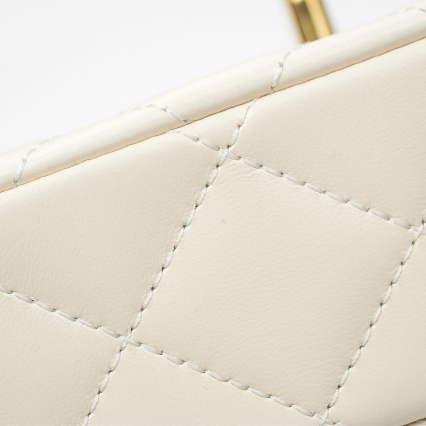 Chanel Top Handle White Lambskin Gold Hardware