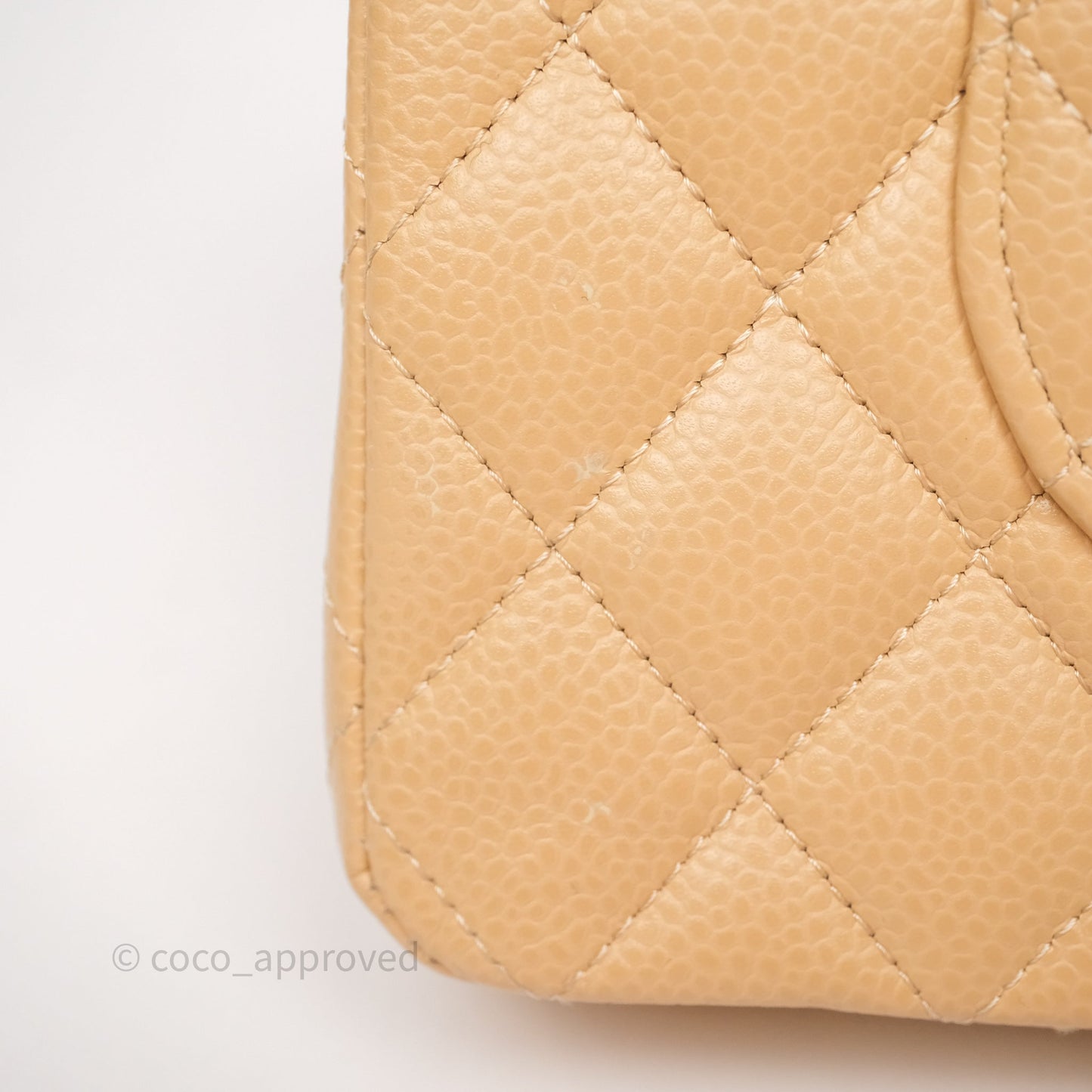 Chanel Classic M/L Medium Flap Quilted Beige Caviar Silver Hardware