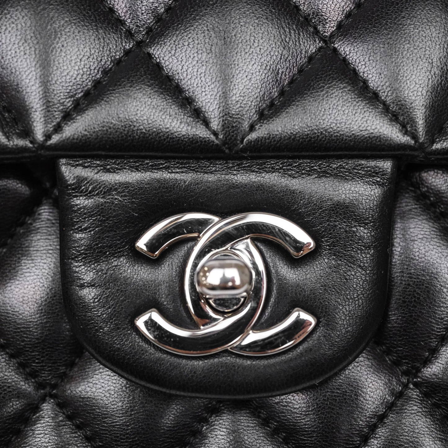 Chanel Small Classic Flap Quilted Black Lambskin Silver Hardware