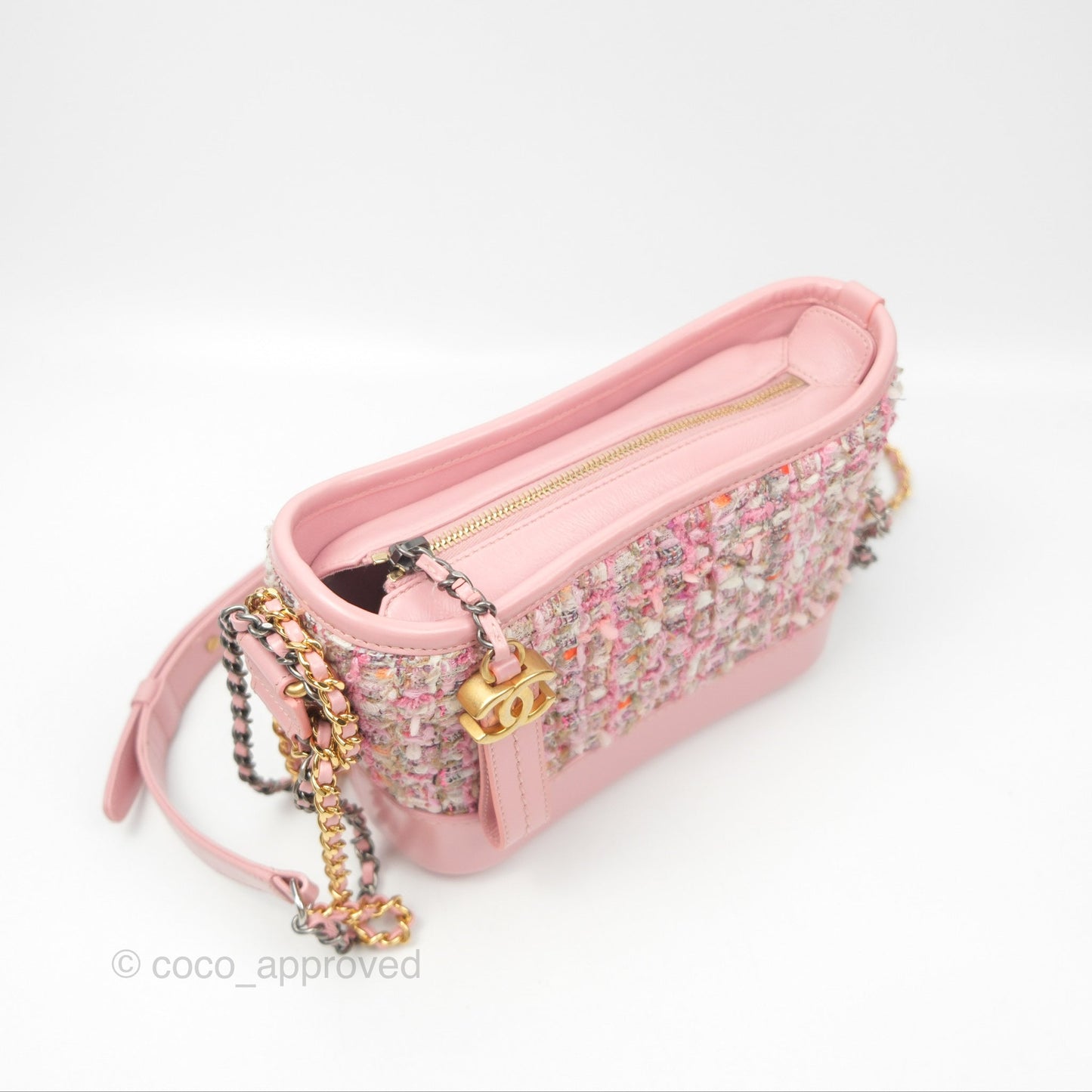 Chanel Small Gabrielle Hobo Quilted Pink Tweed Aged Calfskin