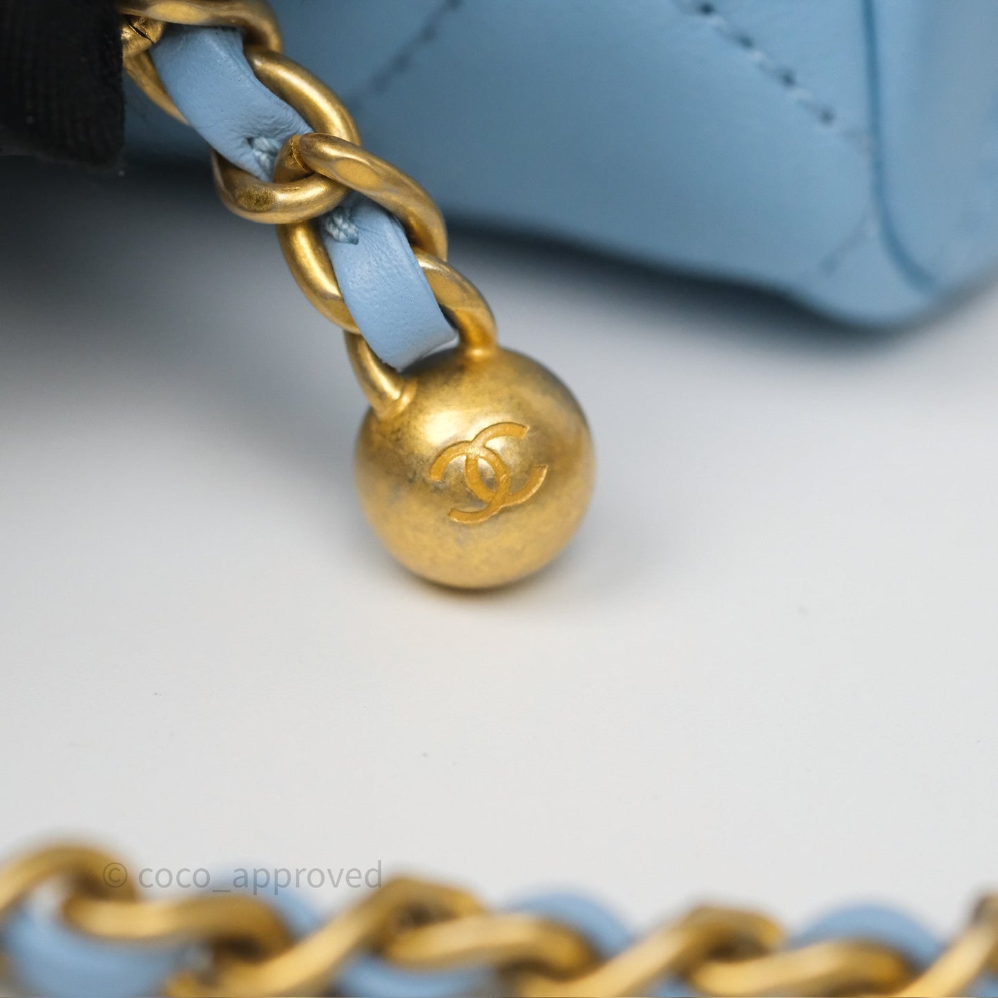 Chanel Mini Rectangular Pearl Crush Quilted Sky Blue Lambskin Aged Gold Hardware
