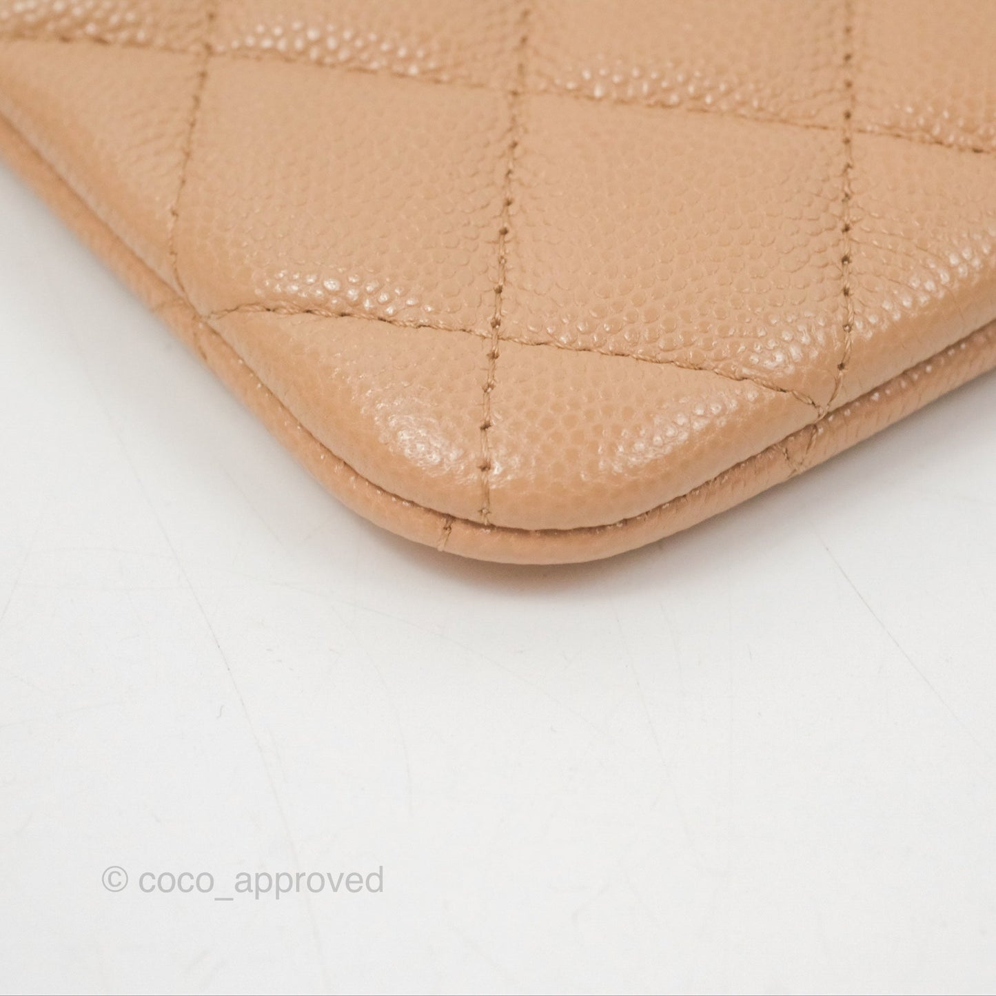 Chanel Quilted Mini O Case Beige Caviar Gold Hardware