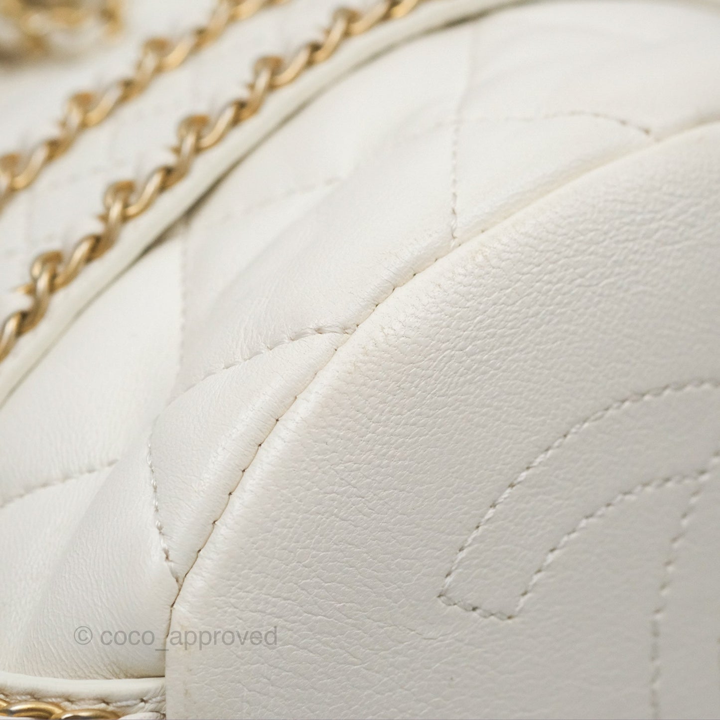 Chanel Quilted Drawstring Bucket Bag Ivory Lambskin Aged Gold Hardware
