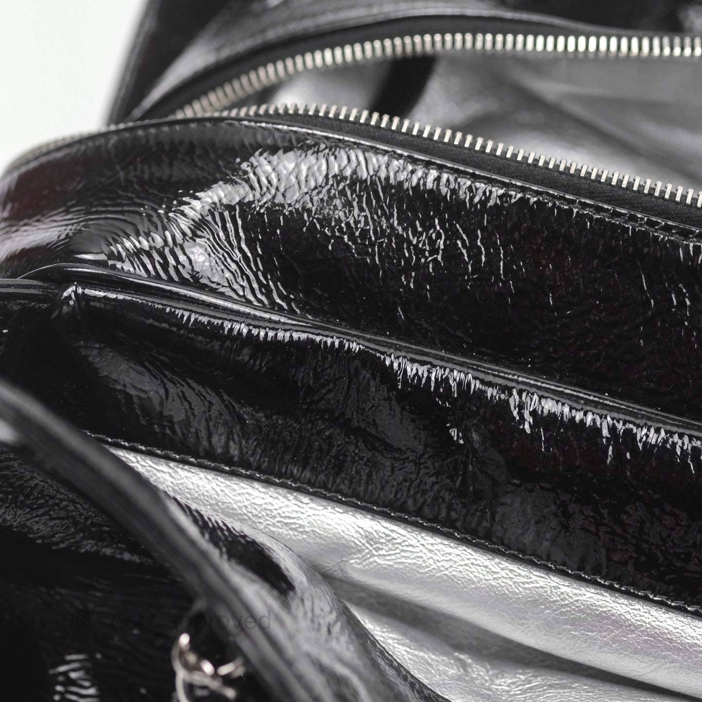 Chanel Bowling Tote Bag Black Glazed Calfskin Silver Hardware