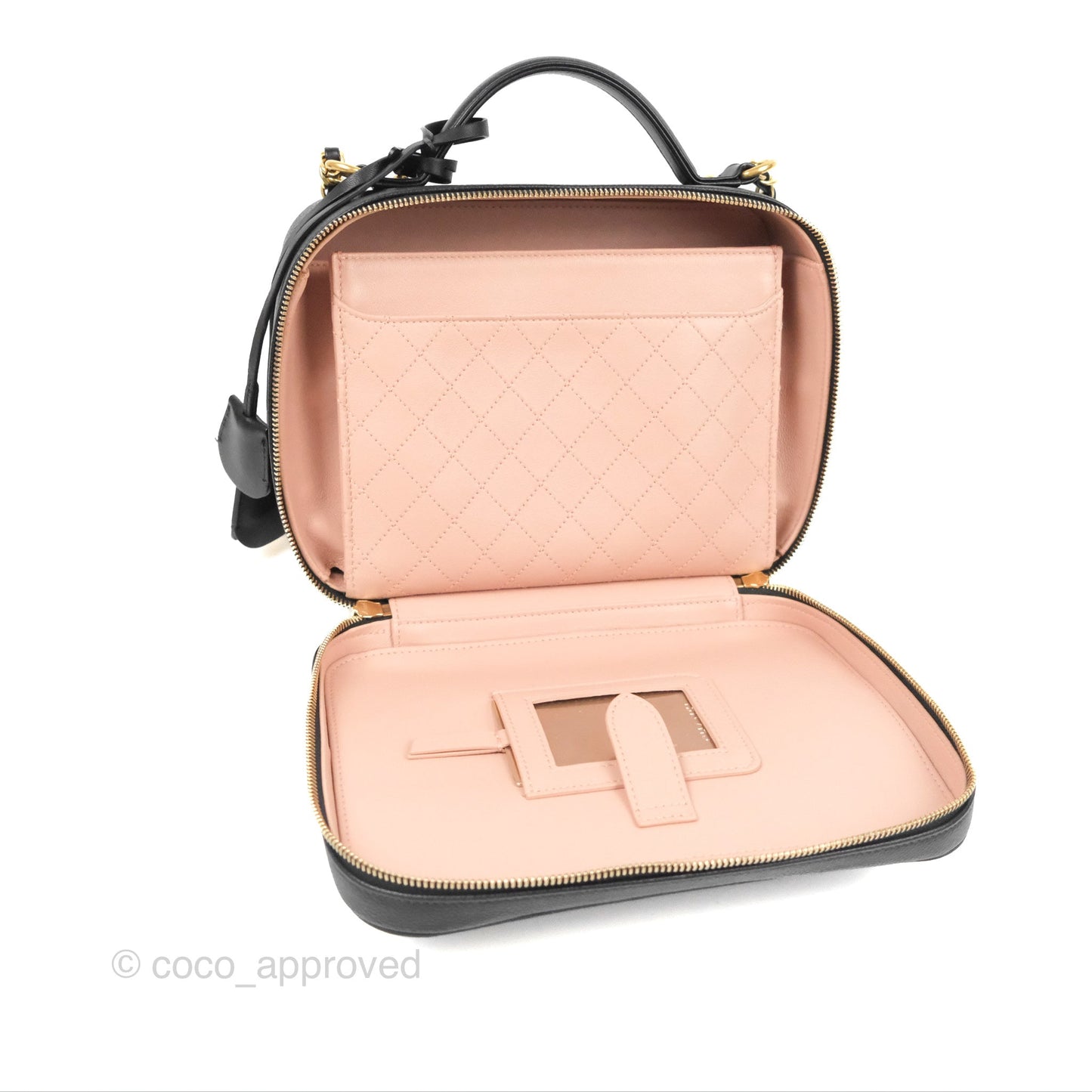 Chanel Quilted Large CC Filigree Vanity Case Black Caviar Gold Hardware