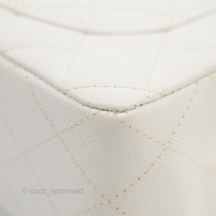 Chanel Small Classic Quilted Flap White Caviar Gold Hardware