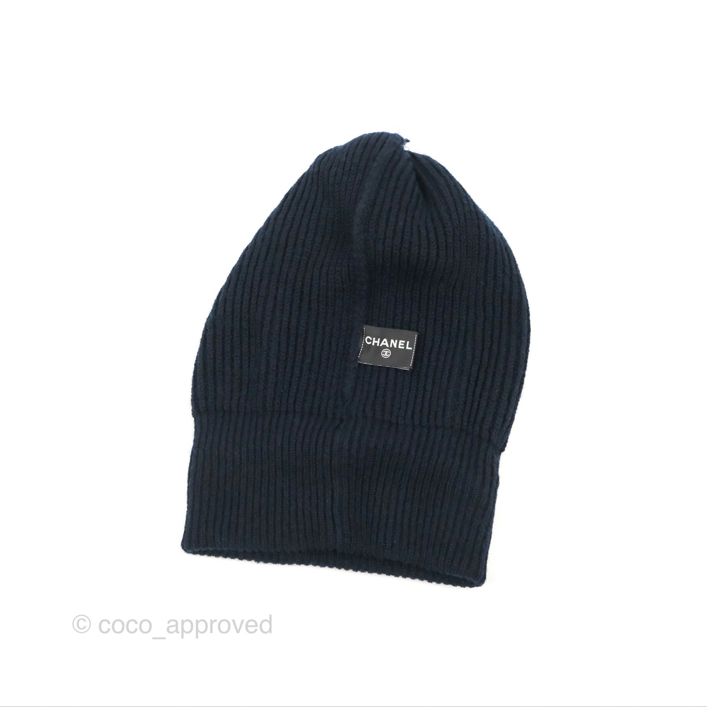 Chanel Silver Sequin Logo Navy Cashmere Beanie