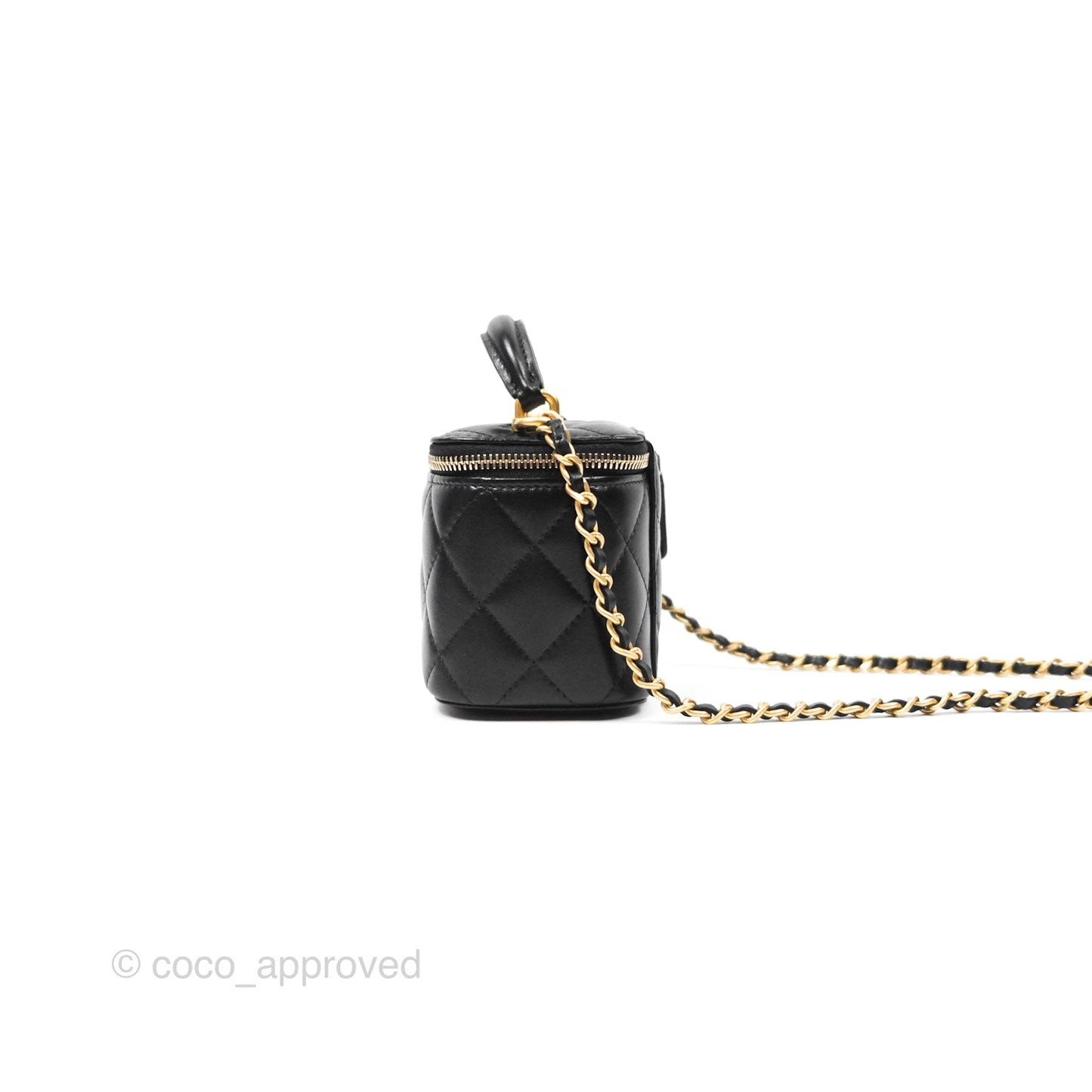 Chanel Mini Top Handle Vanity With Chain Black Lambskin Aged Gold Hardware