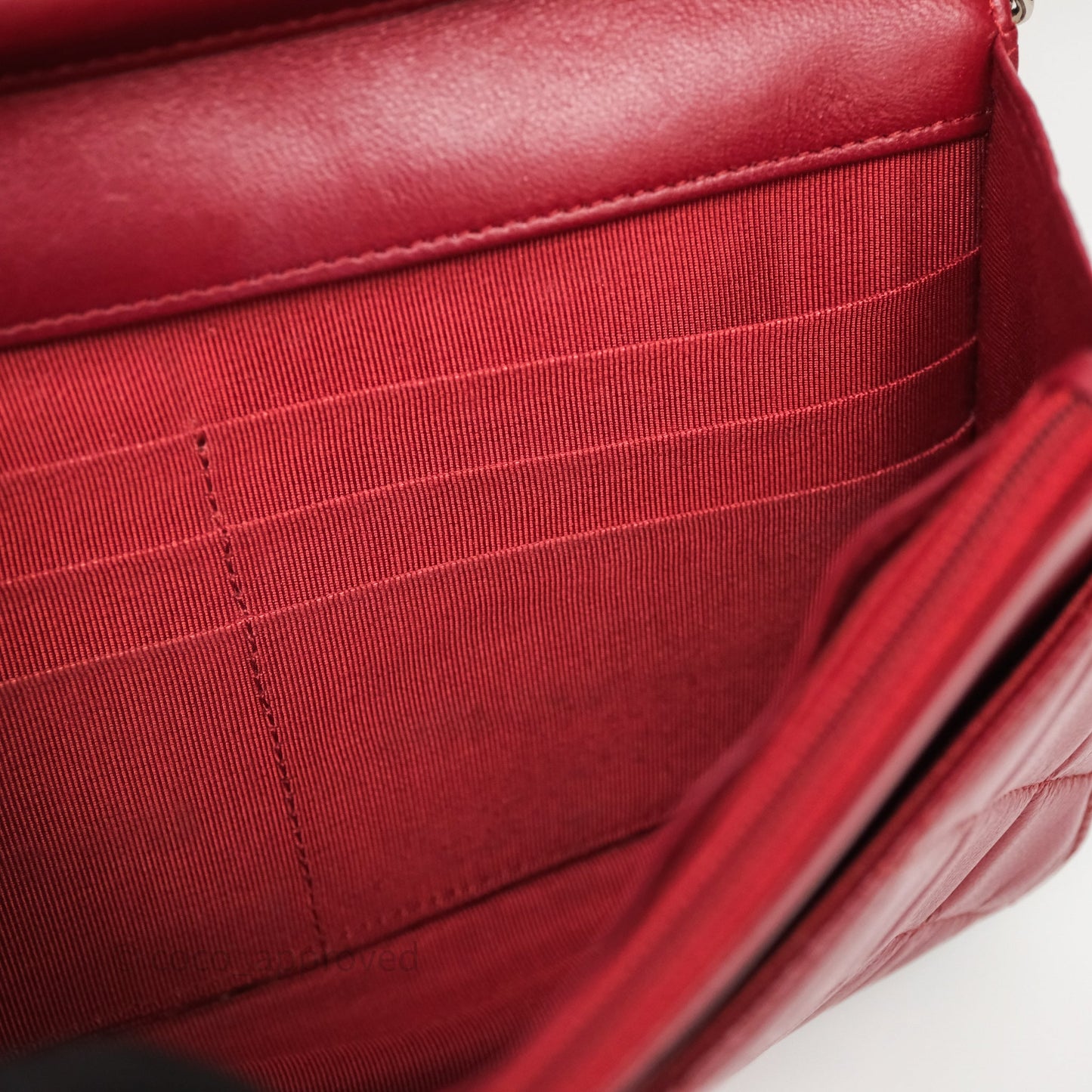 Chanel Quilted Wallet on Chain WOC Red Lambskin Silver Hardware