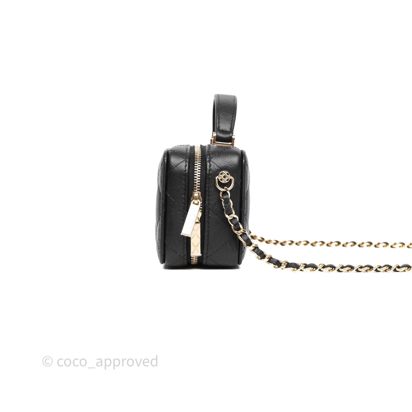 Chanel Quilted Top Handle Mini Vanity Case Black Caviar Gold Hardware