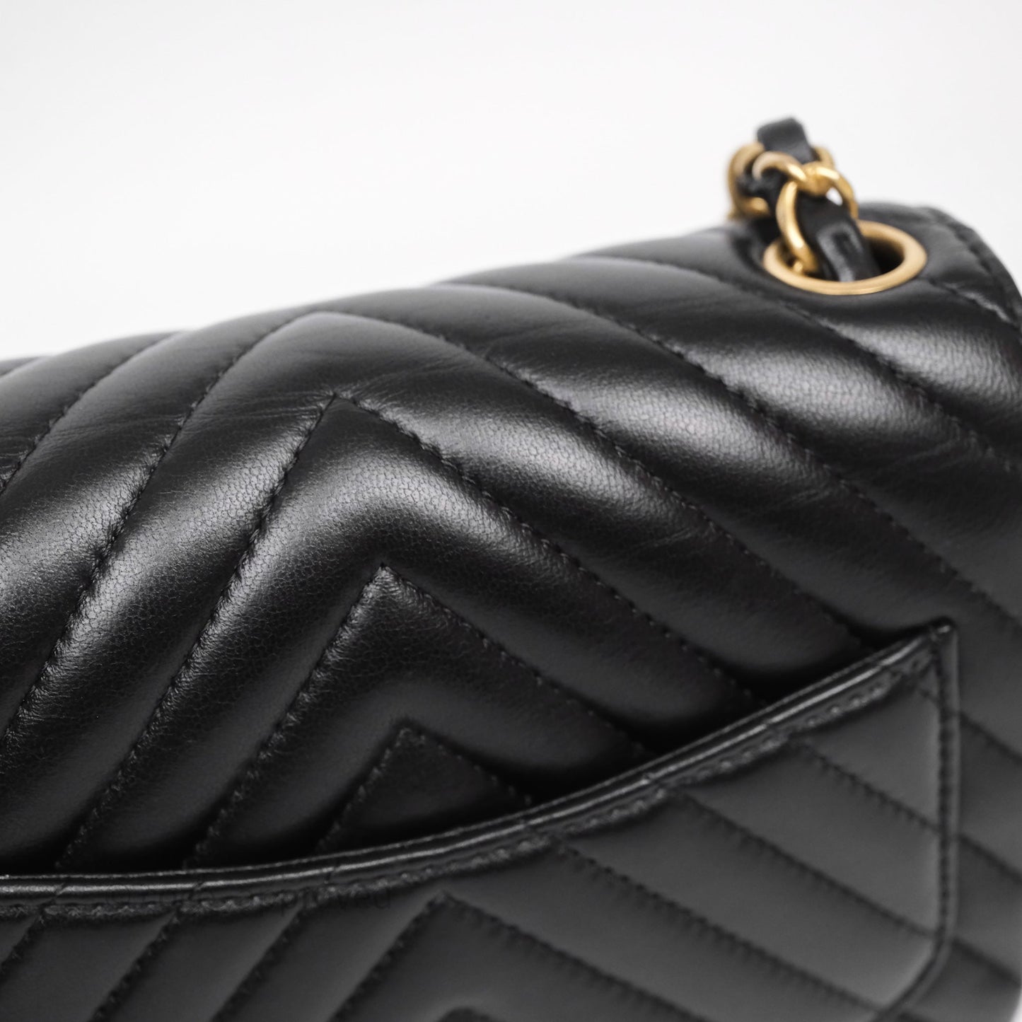 Chanel Mini Square Flap Chevron Black Lambskin Aged Gold Hardware