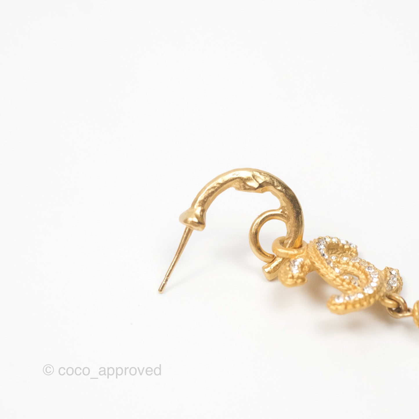 Chanel CC Crystal Pearl Drop Crystal Earrings Matte Gold Tone 20P