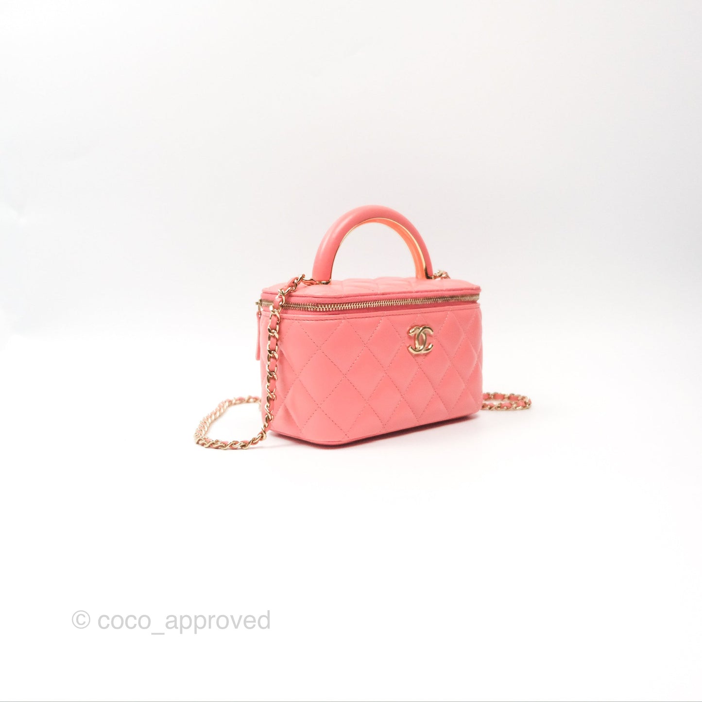 Chanel Vanity Rectangular Top Handle Pink Lambskin Gold Hardware