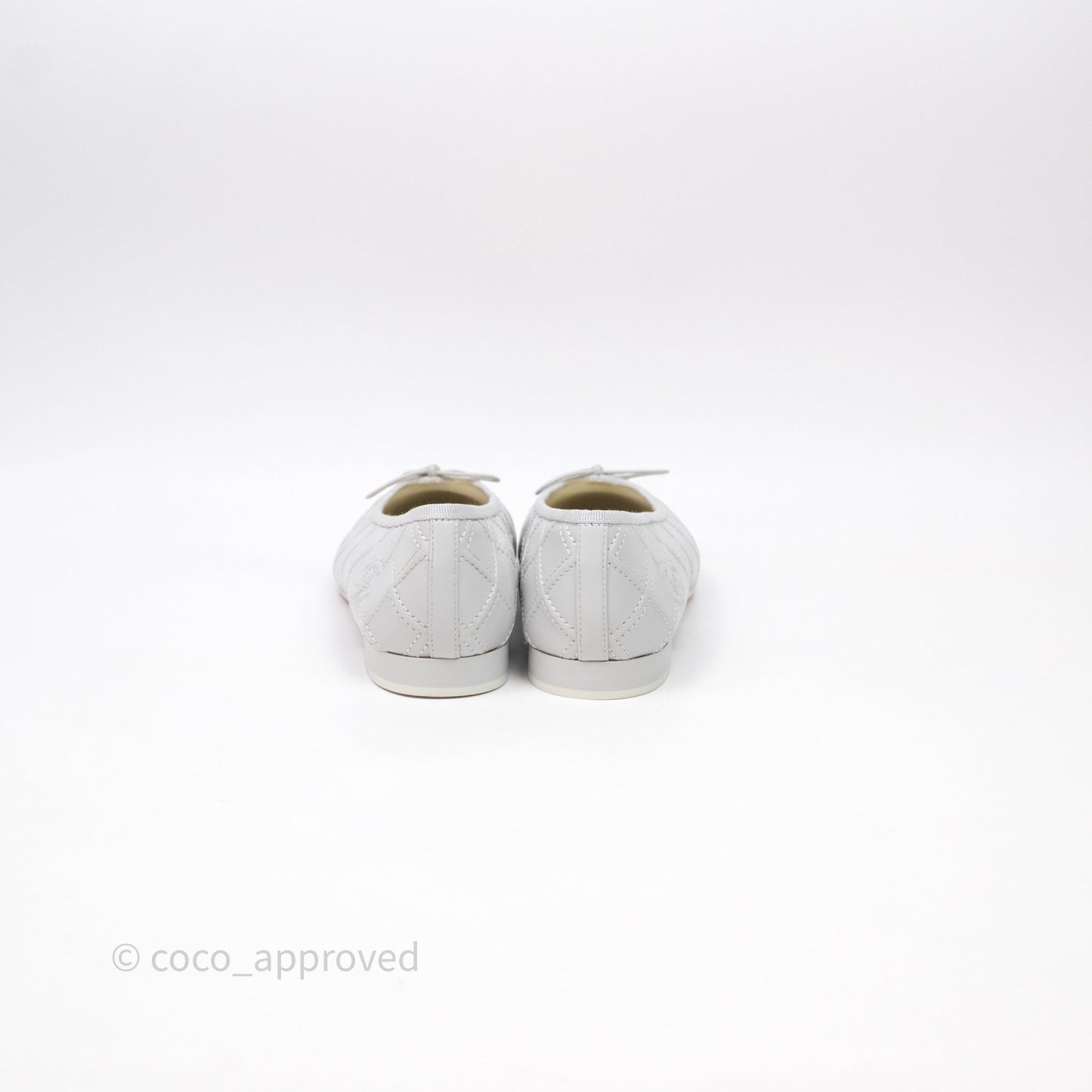 Chanel CC Quilted Light Grey Ballerina Flats Size 36.5