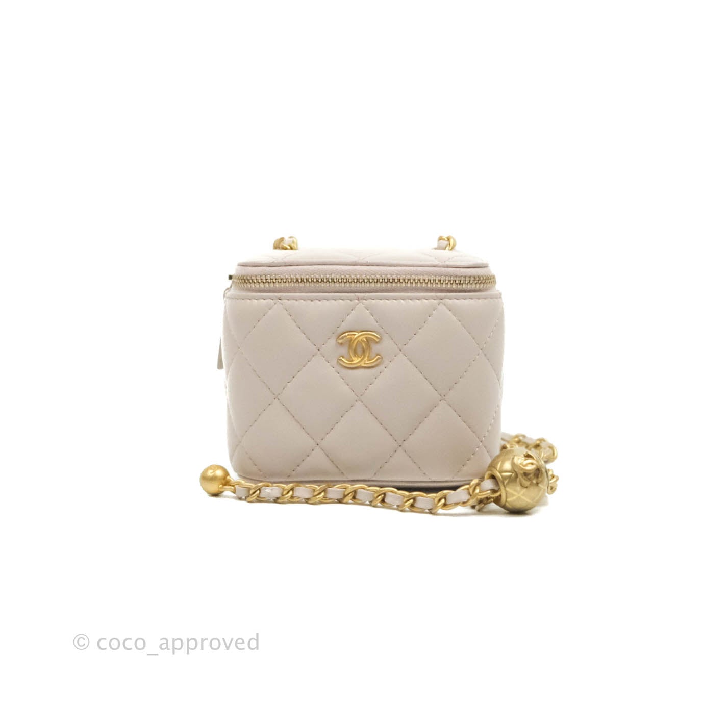 Chanel Classic Mini Pearl Crush Vanity With Chain Lilac Pink Lambskin Aged Gold Hardware