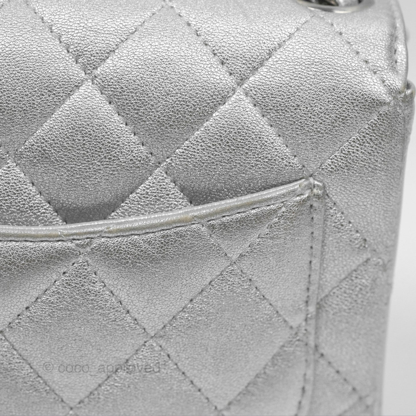 Chanel Classic Quilted Mini Square Flap Silver Lambskin Silver Hardware