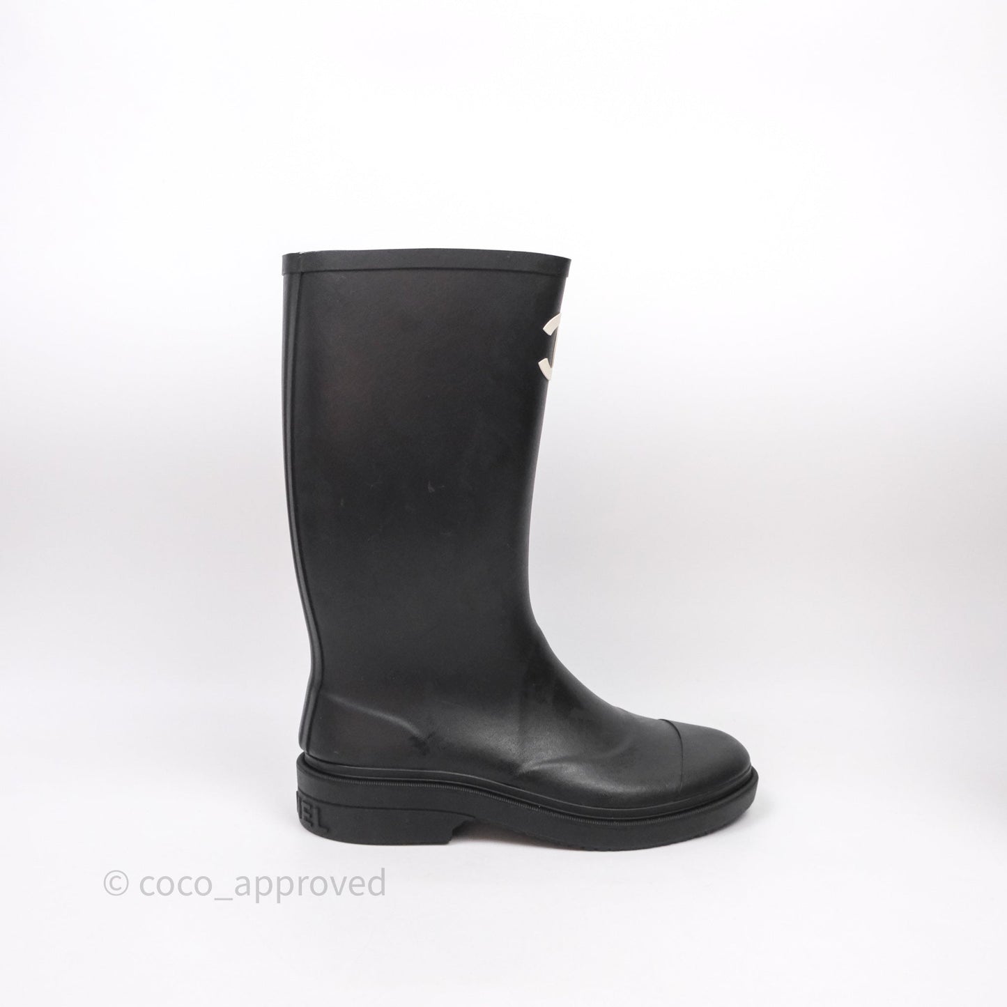 Chanel CC Black Rubber Rain Boots Size 39