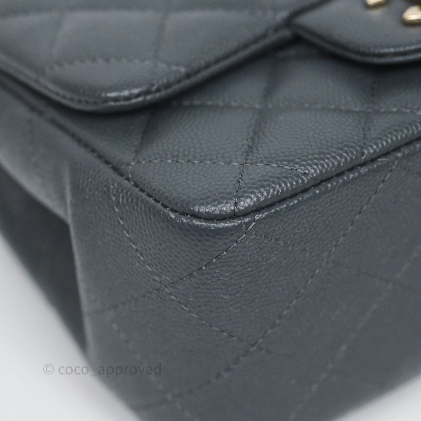 Chanel Mini Square Flap Quilted Dark Grey Blue Caviar Gold Hardware