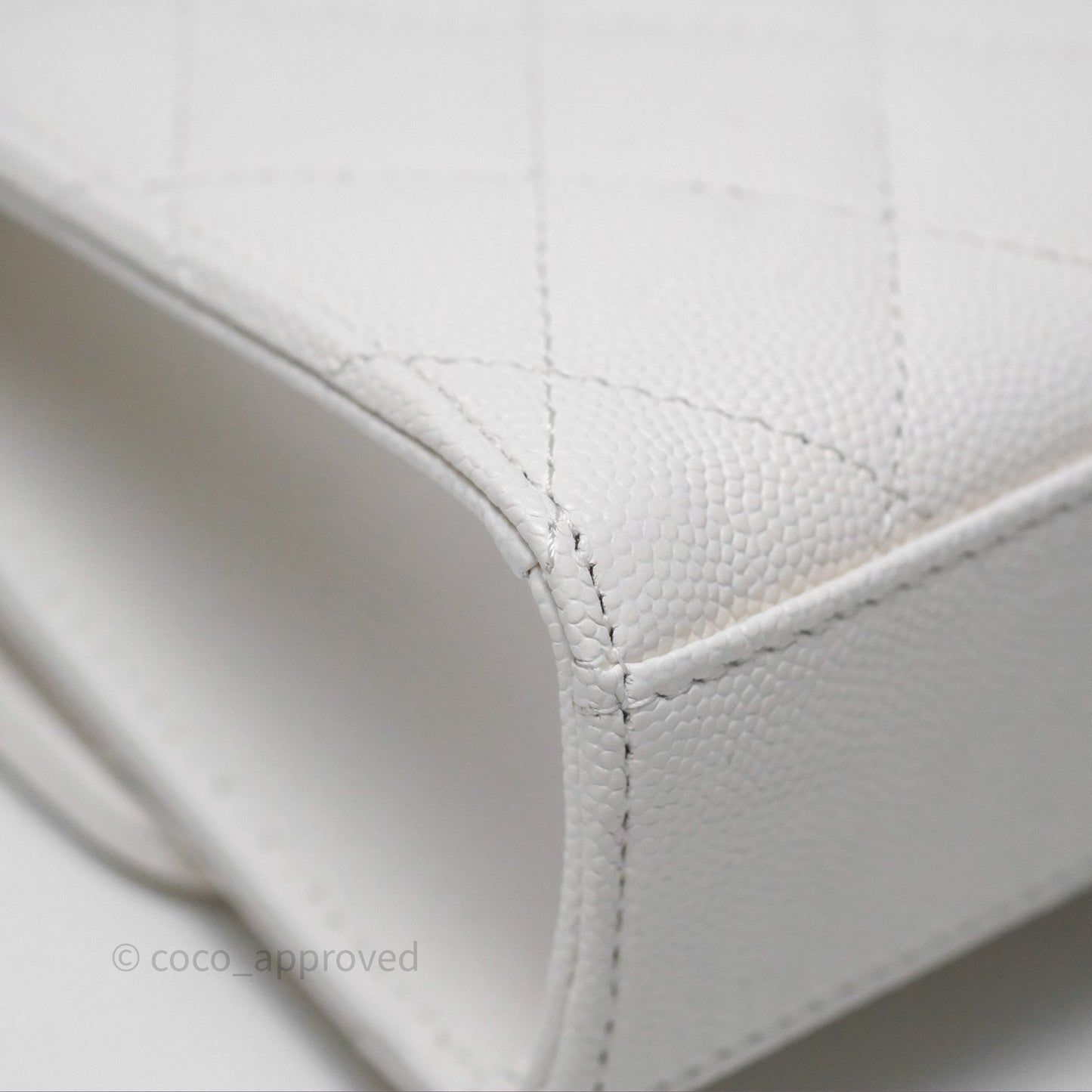 Chanel Small Top Handle Clutch with Chain White Caviar Light Gold Hardware 23P