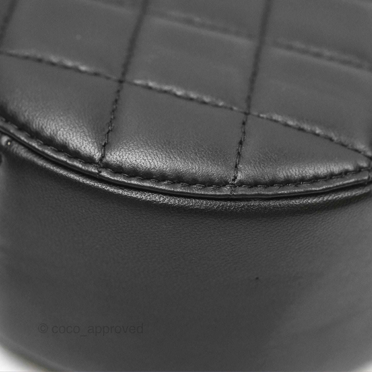 Chanel Quilted Round Pearl Crush Clutch With Chain Black Lambskin Aged Gold Hardware
