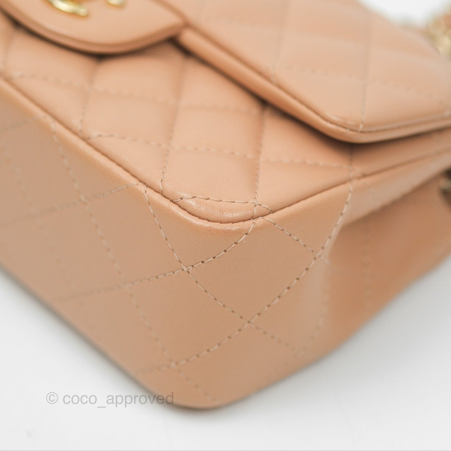 Chanel Quilted Mini Rectangular Beige Lambskin Gold Hardware