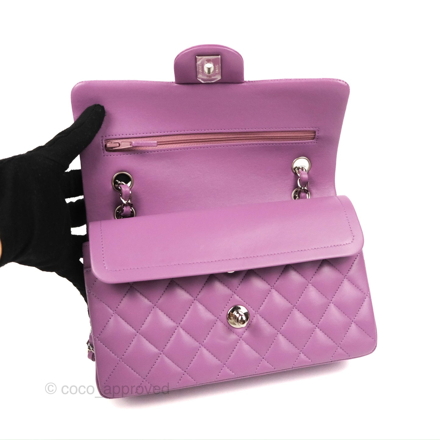 Chanel Small Classic Quilted Flap Purple Lambskin Silver Hardware