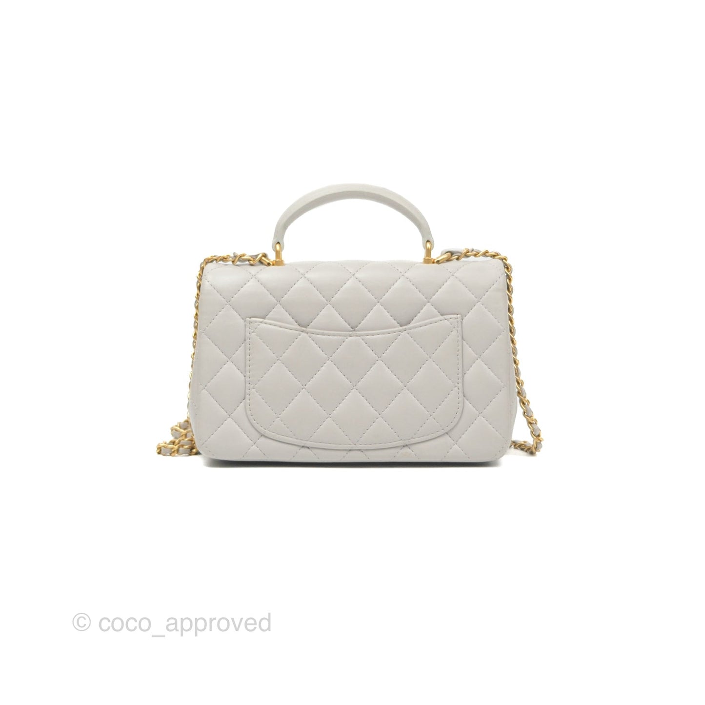 Chanel Top Handle Mini Rectangular Flap Bag Light Grey Lambskin Aged Gold Hardware
