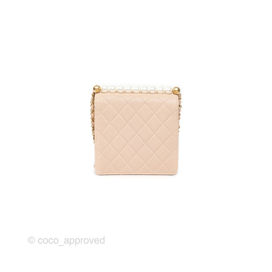 Chanel Quilted Chic Pearls Flap Beige Pink Goatskin Aged Gold Hardware