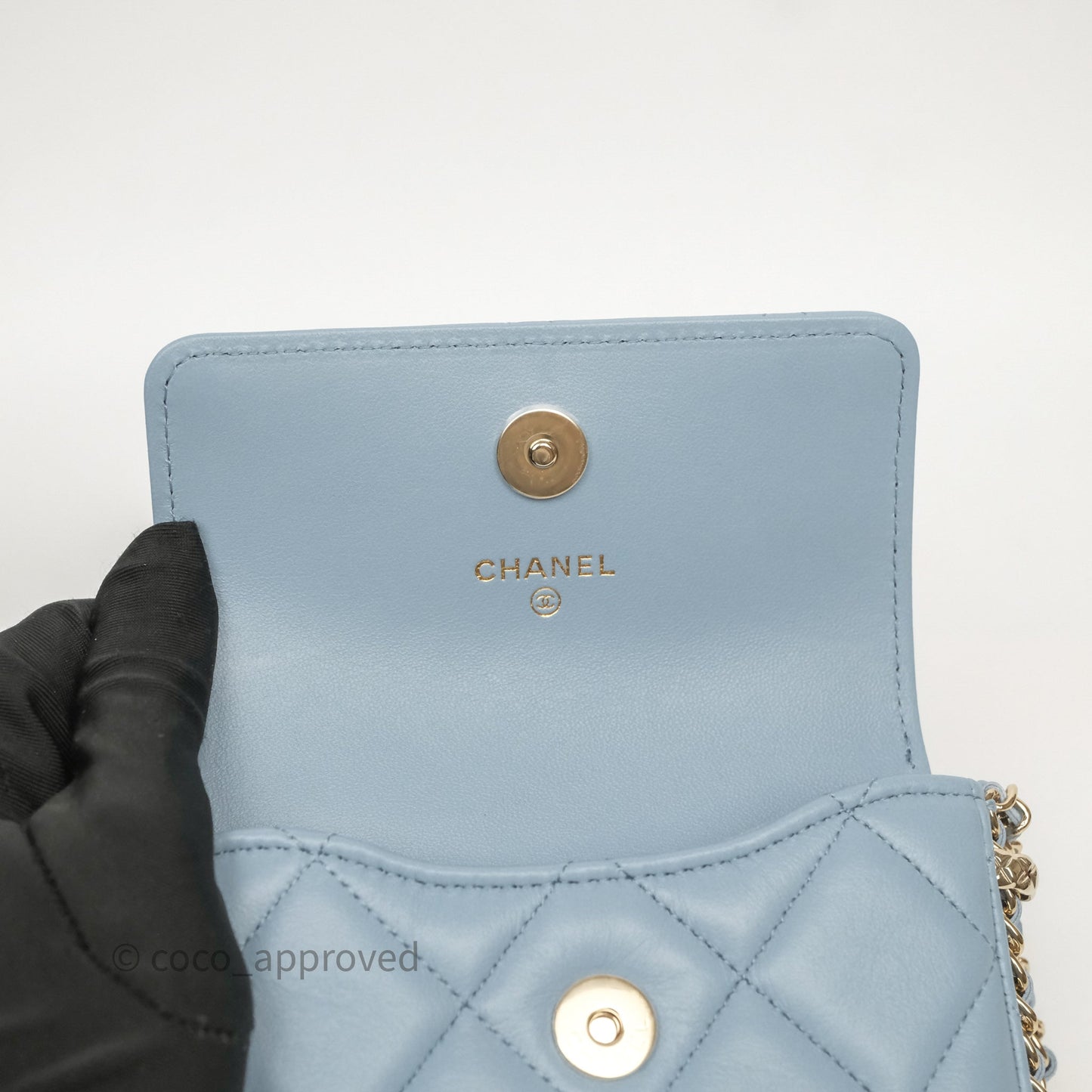 Chanel Mini Chain Around Clutch With Chain Blue Lambskin Gold Hardware