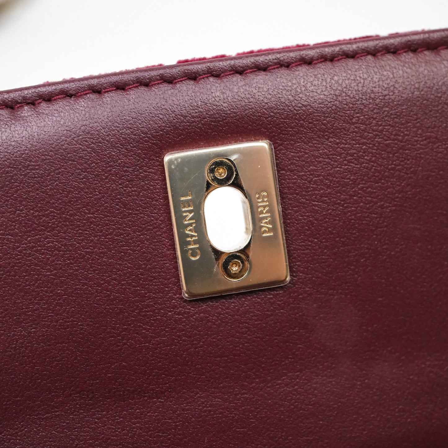 Chanel Quilted Phone Holder Crystals Pearl Crush Red Velvet Gold Hardware