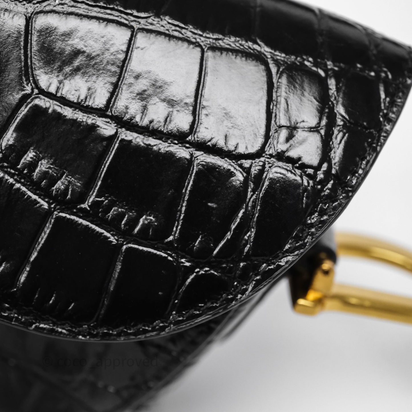 Christian Dior Saddle Bag Black Shiny Crocodile Gold Hardware