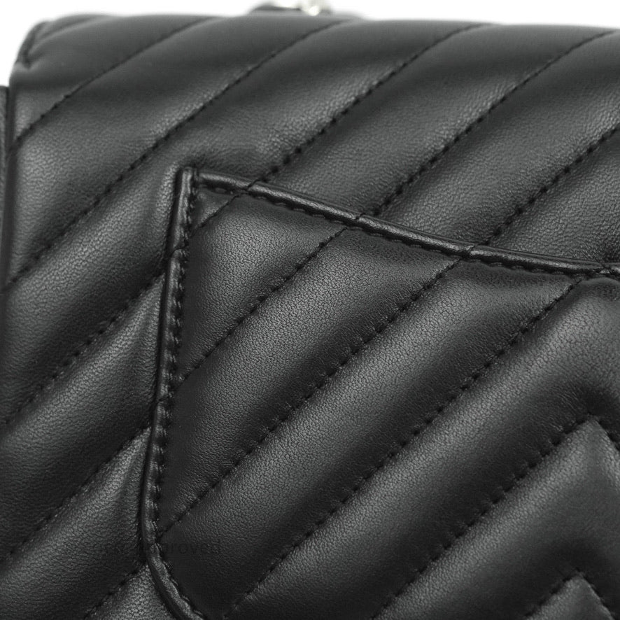 Chanel Chevron Mini Rectangular Flap Black Lambskin Silver Hardware