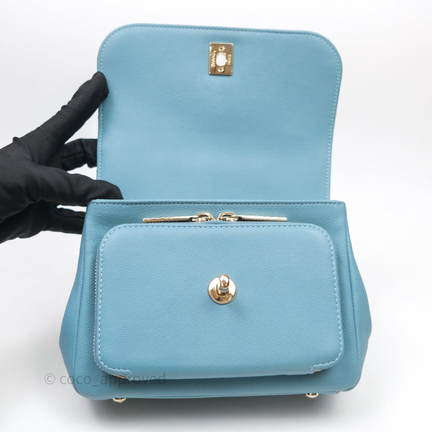 Chanel Small Quilted Business Affinity Flap Caviar Blue Gold Hardware
