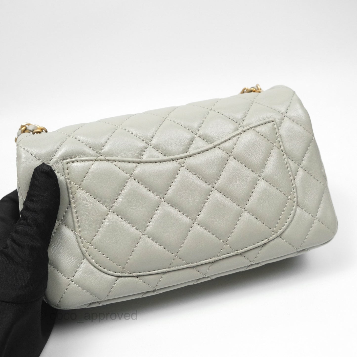 Chanel Mini Rectangular Pearl Crush Grey Lambskin Aged Gold Hardware