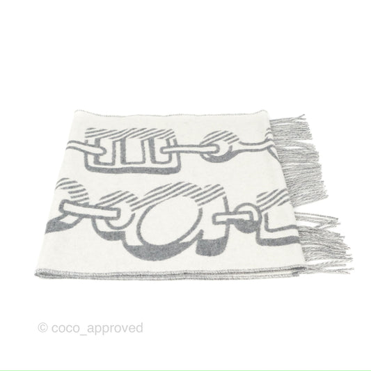 Hermes Casaque Do Re Boucles Muffler Ivoire / Gris Flanelle Cashmere