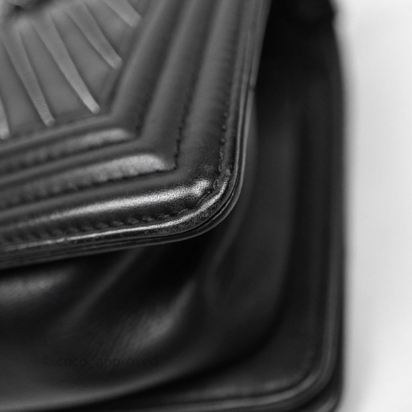 Chanel Small Boy Beaded Chevron Black Lambskin Silver Hardware