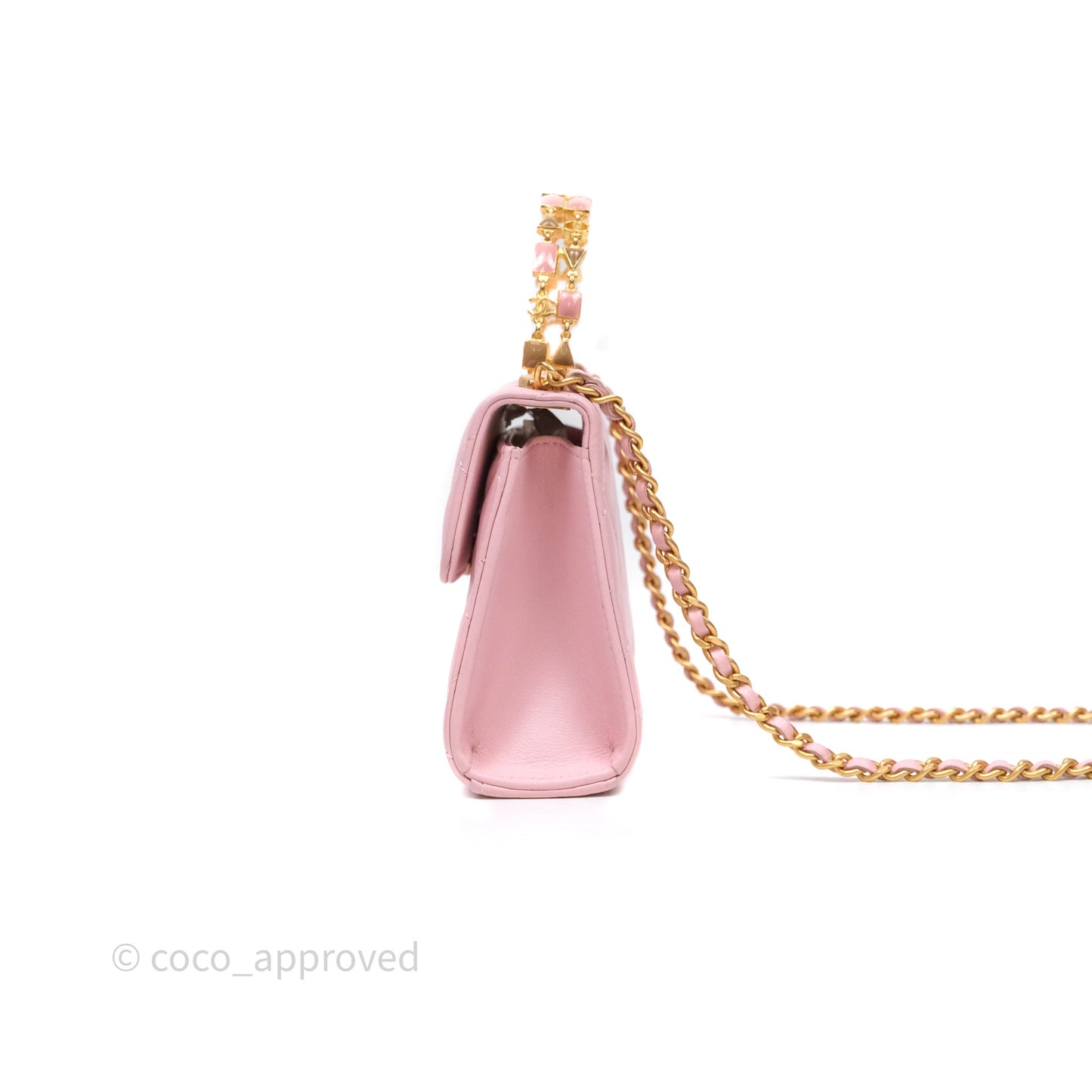 Chanel Mini Enamel Handle Clutch on Chain Pink Lambskin Gold Hardware