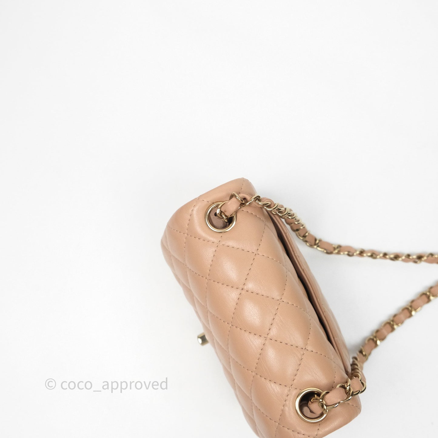 Chanel Mini Square Flap Quilted Beige Lambskin Gold Hardware